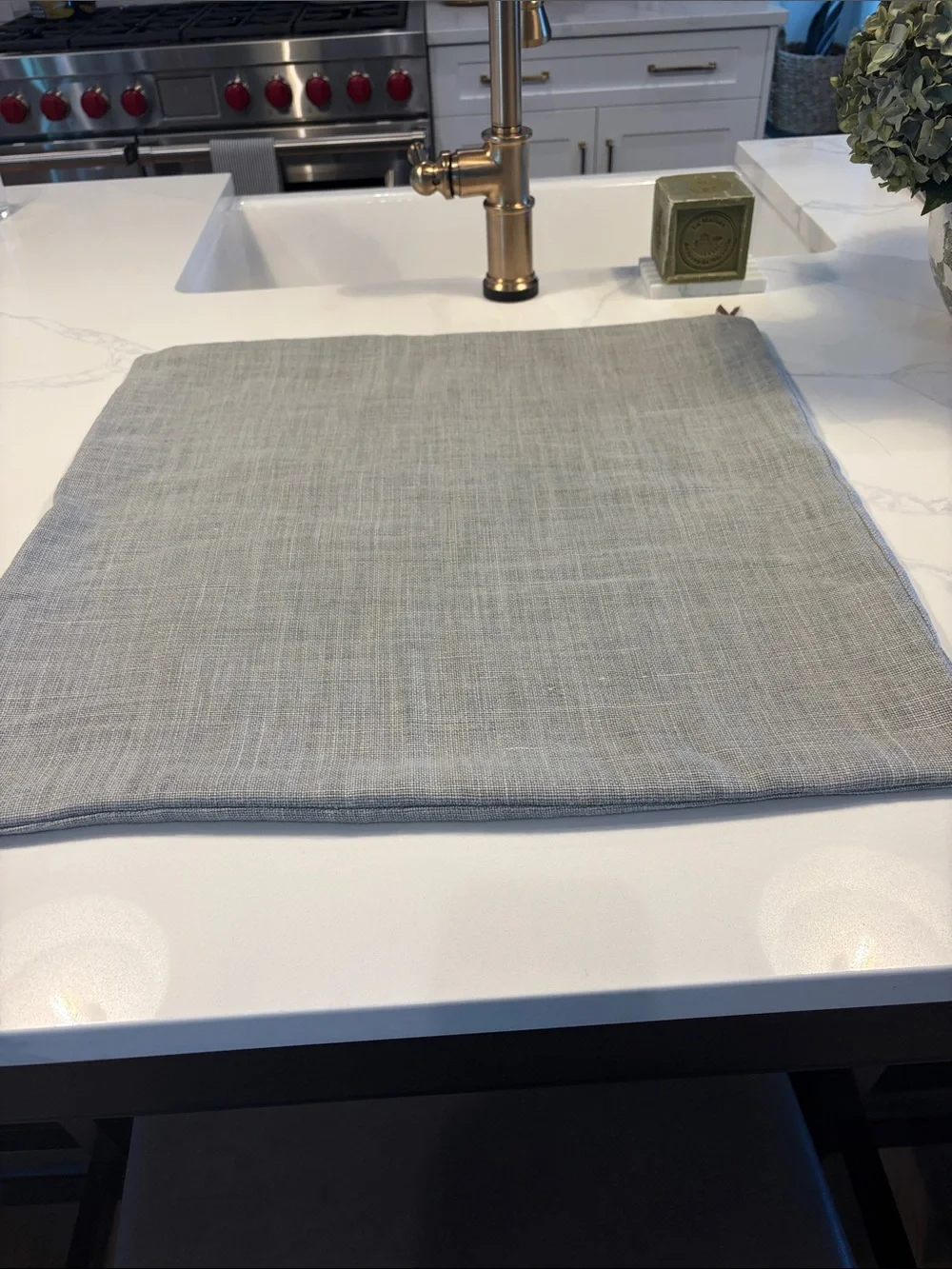 Pottery Barn Mineral Blue/light gray Belgian Linen Pillow Cover 24 x 24”